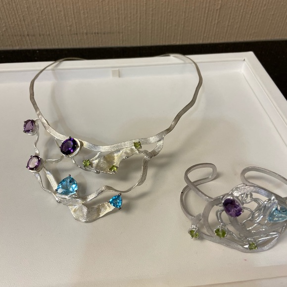 Beautiful Sterling Gemstone Choker & Bracelet Set - Picture 5 of 5